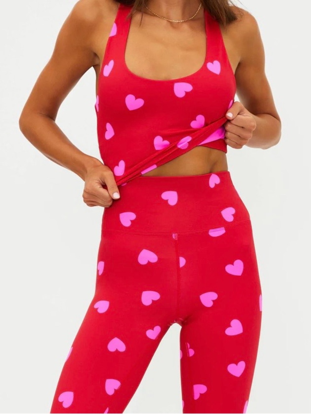 Beach Riot | Yara Top in Royal Red Hearts Red & Pink Crop Top Sports Bra XL